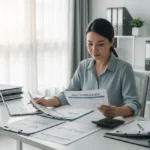 Femme regardant ses dépenses de santé et analysant une assurance santé