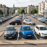 parc de vente de véhicules d'occasion moderne en France, représentant un marché automobile usagé dynamique