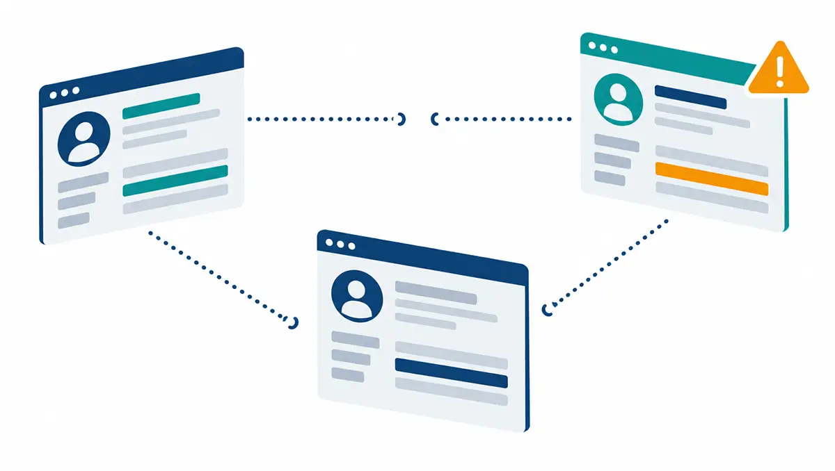 Illustration de trois logiciels affichant trois versions de la même fiche client